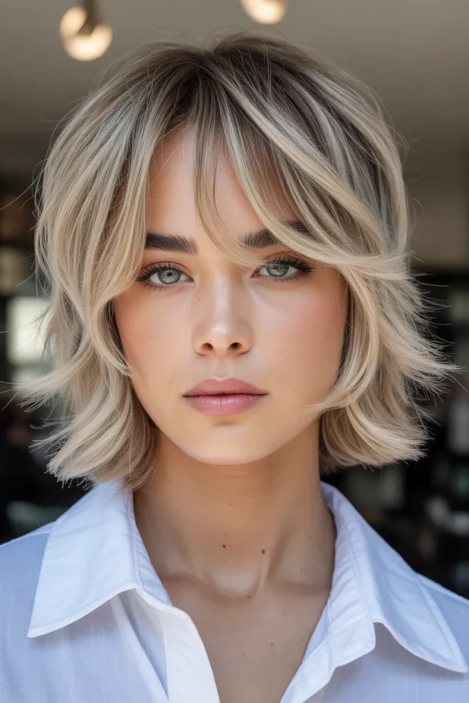 Ash Blonde Wolf Cut With Curtain Bangs