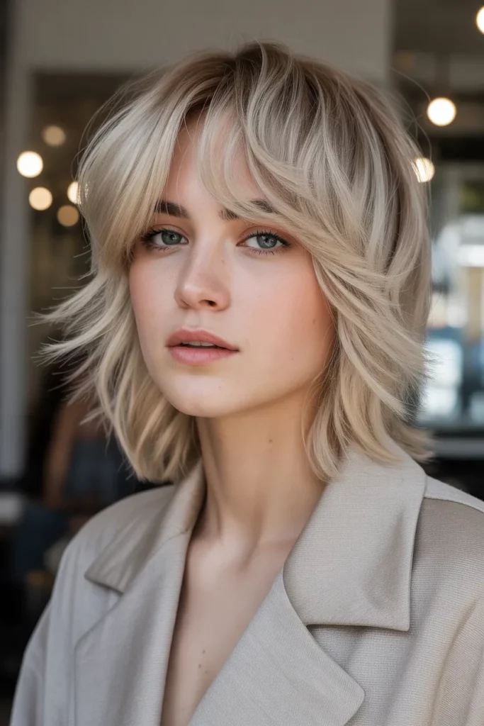 Ash Blonde Wolf Cut With Curtain Bangs