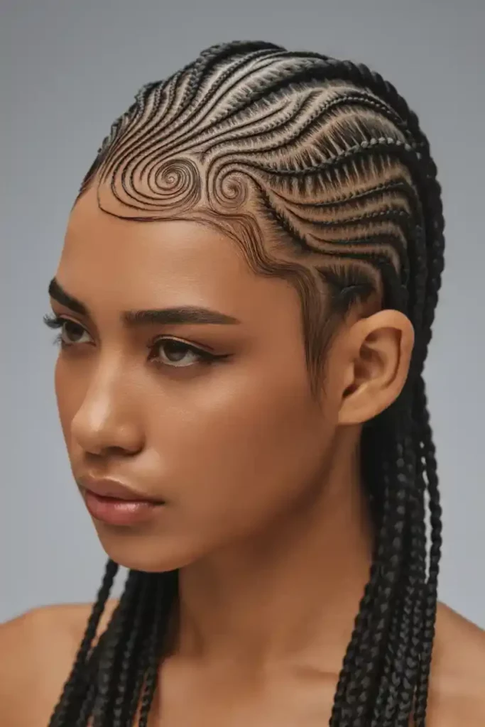 Asymmetrical Swirl Cornrows