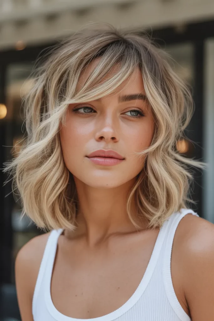 Beachy Blonde Wolf Cut With Side-Swept Bangs