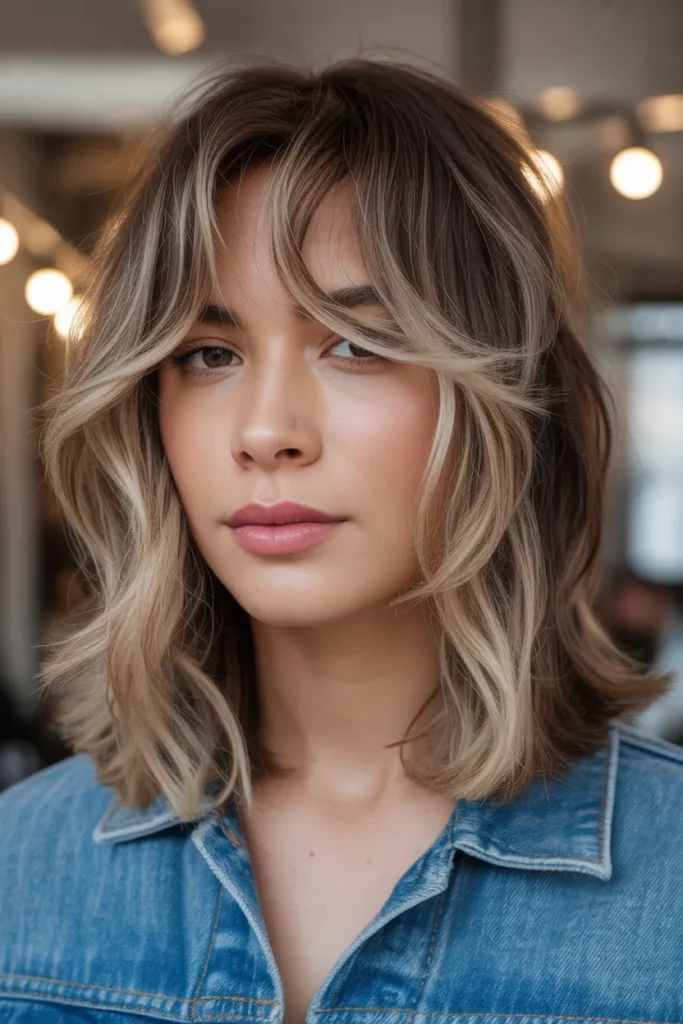 Blonde Highlights Wolf Cut With Curtain Bangs