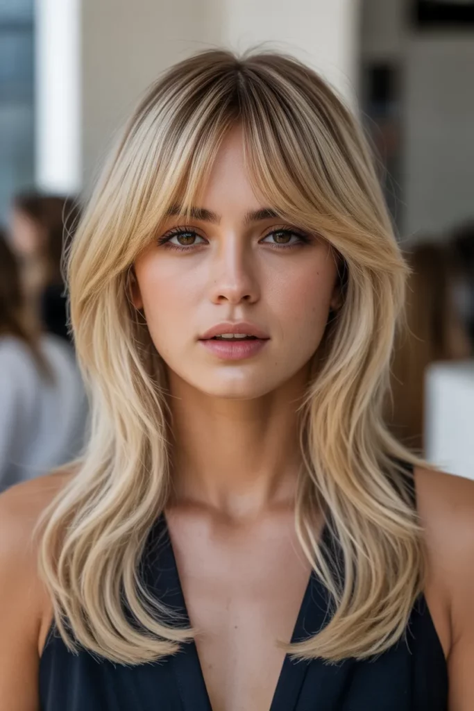 Blonde Long Wolf Cut With Curtain Bangs