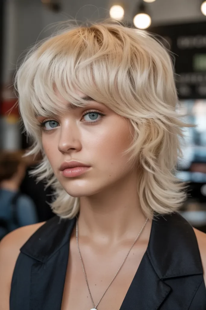 Blonde Shaggy Wolf Cut With Bangs