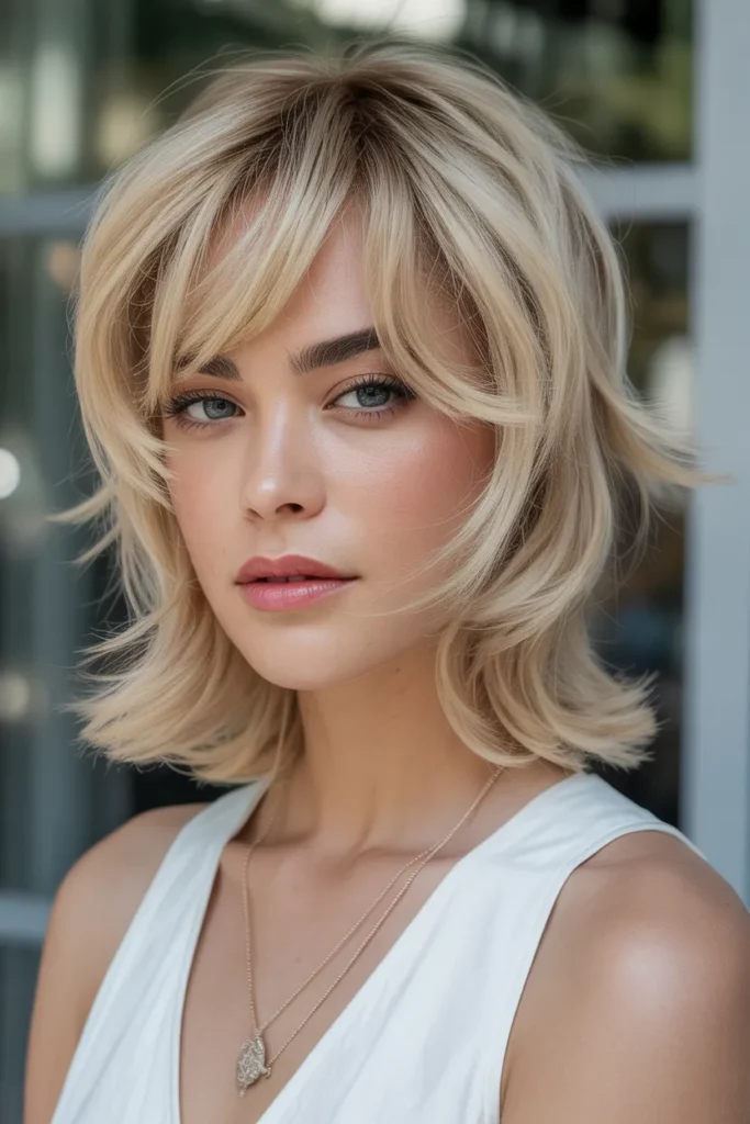 Blonde Wolf Cut With Long Wispy Bangs