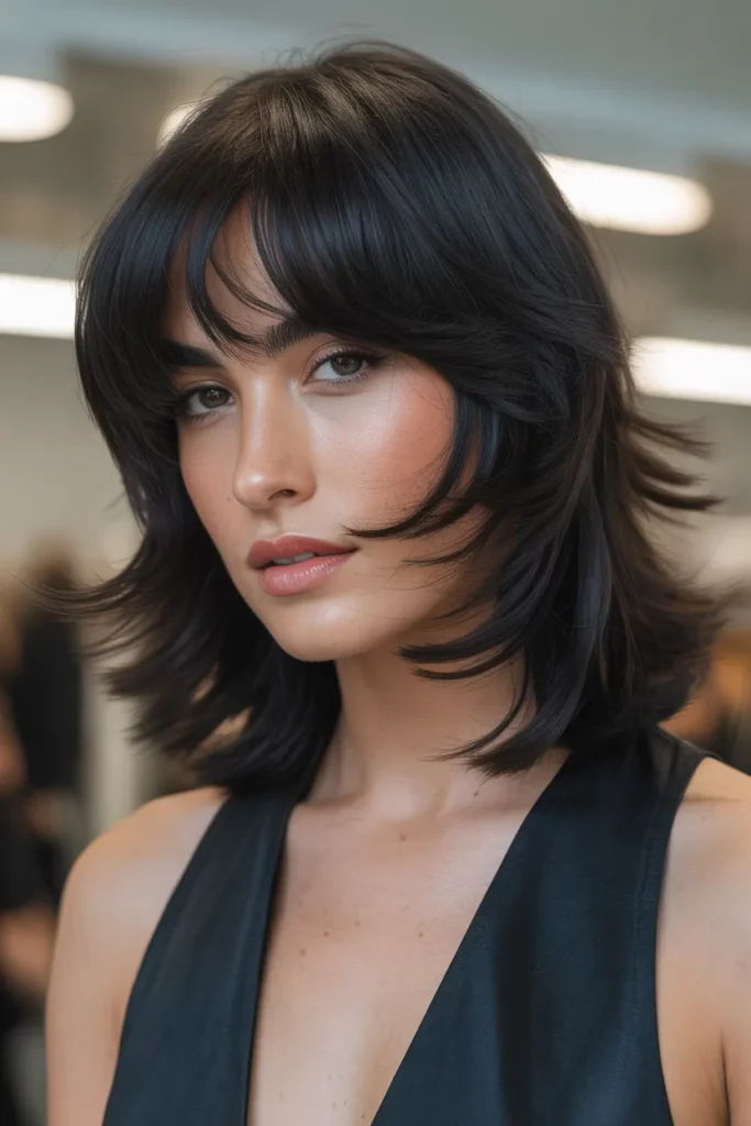 Bold Black Wolf Cut With Curtain Bangs