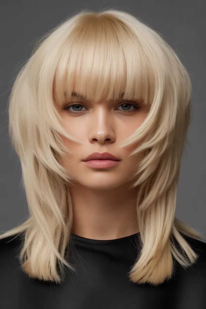 Bold Blonde Wolf Cut With Straight Bangs