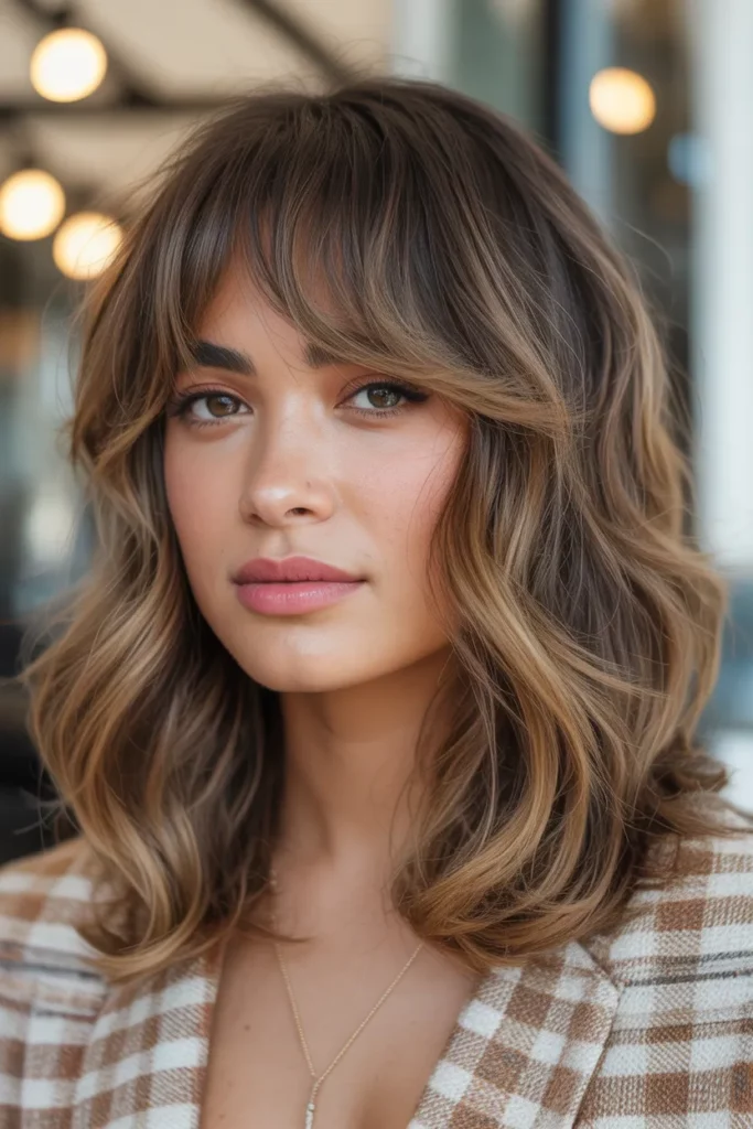 Caramel Balayage Wolf Cut With Curtain Bangs