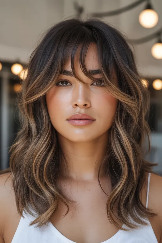 Caramel Highlights with Bangs