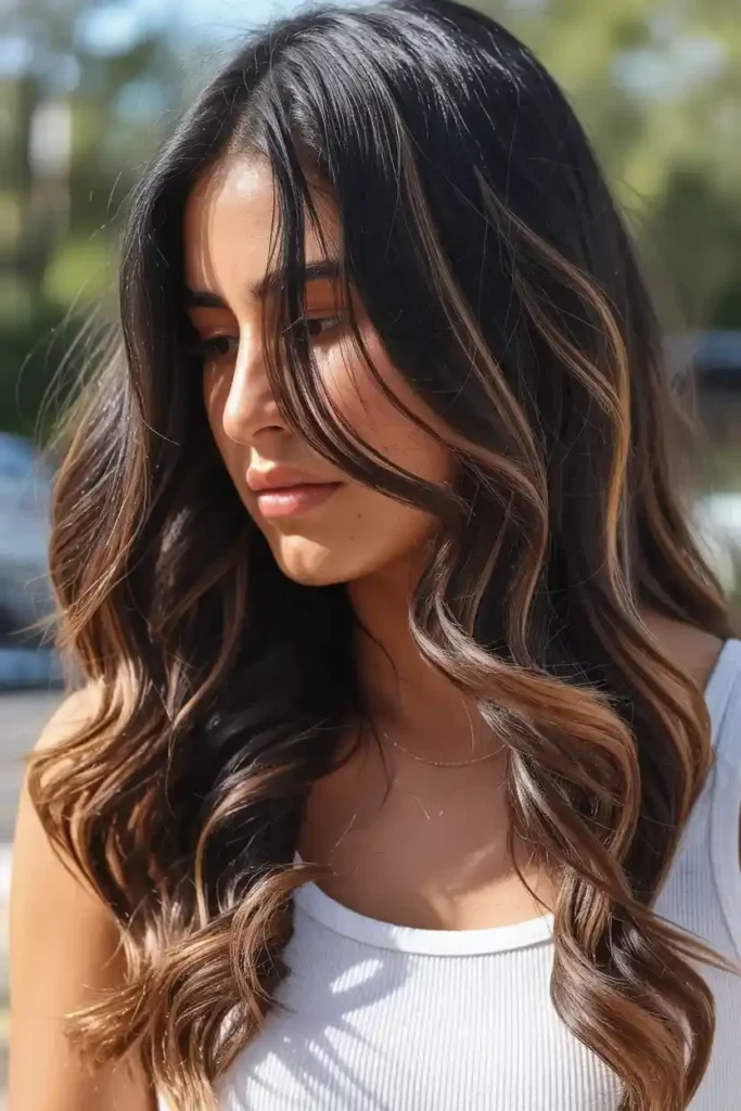 Caramel Highlights on Black Hair