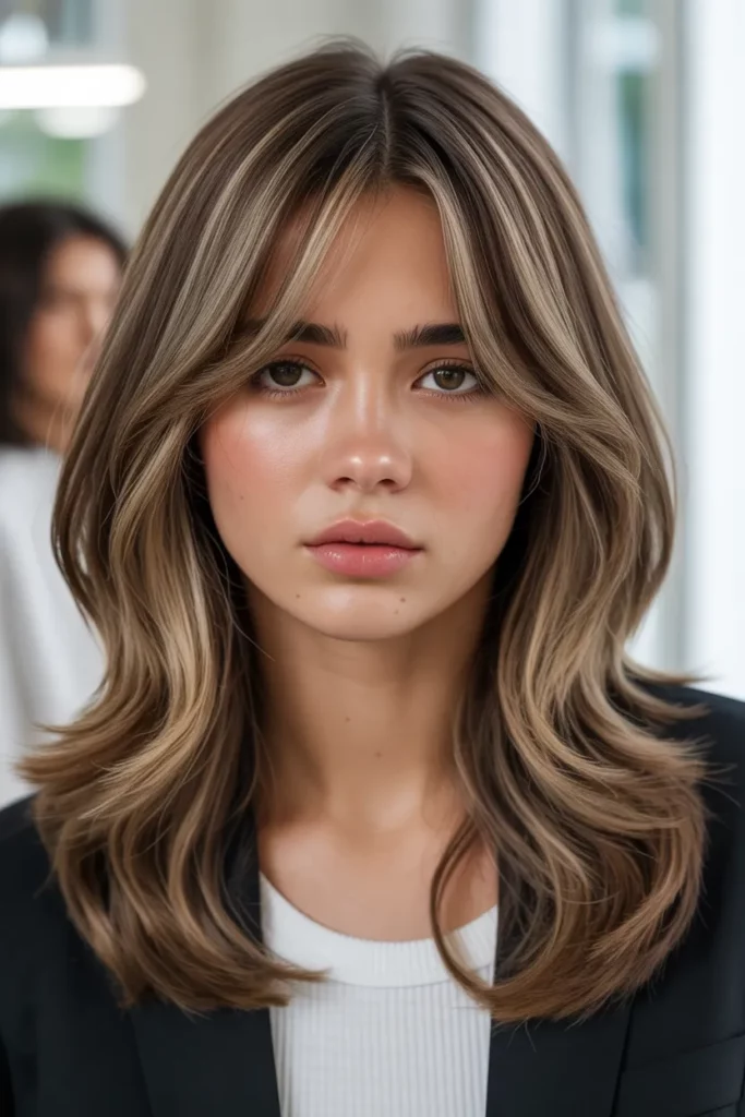 Center-Parted Long Wolf Cut With Curtain Bangs