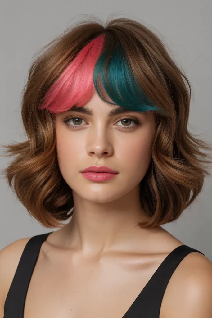 Chocolate Brown Wolf Cut With Colored Bangs