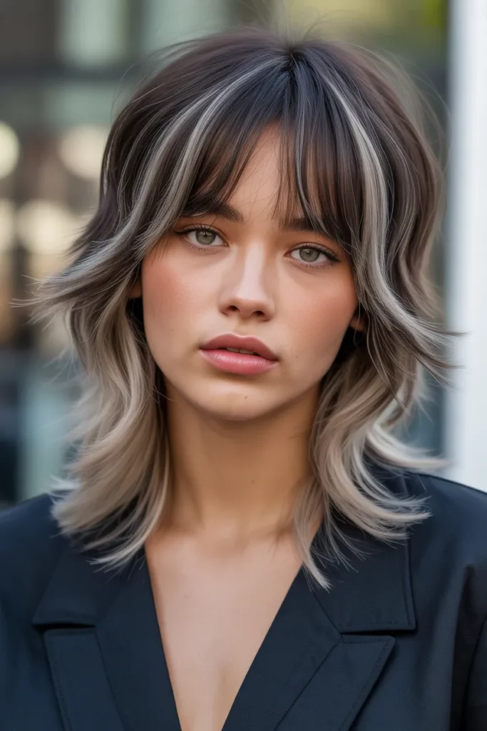 Choppy Long Wolf Cut With Curtain Bangs