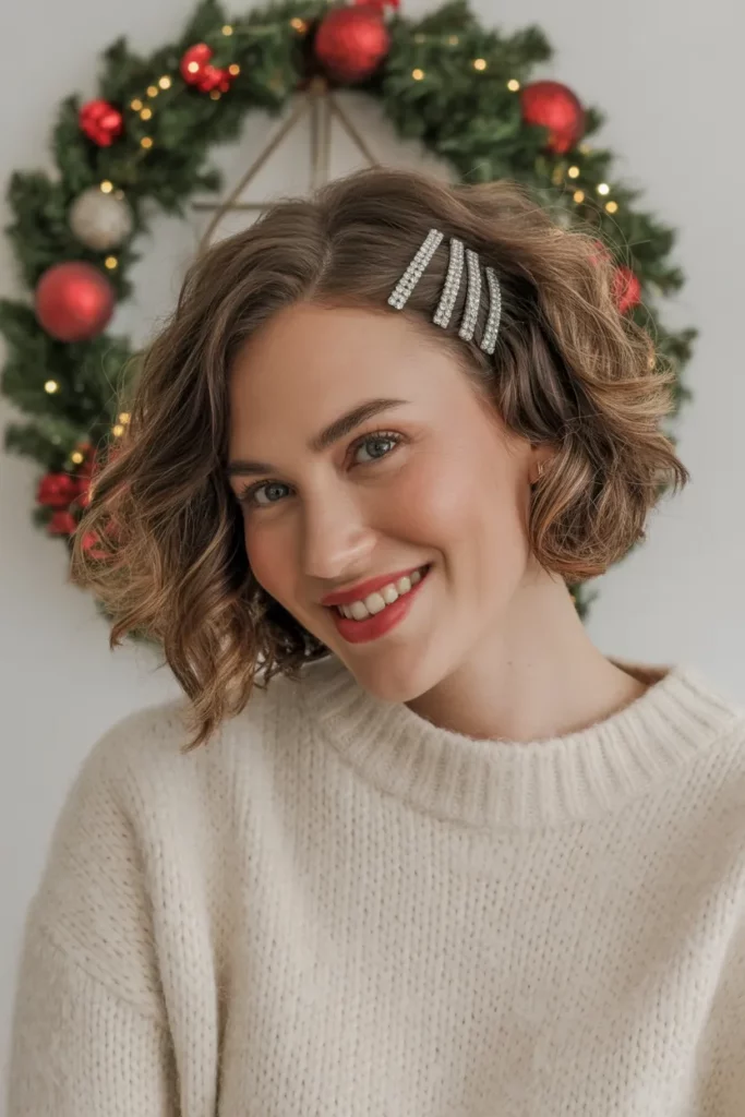Curly Bob With Sparkling Barrettes