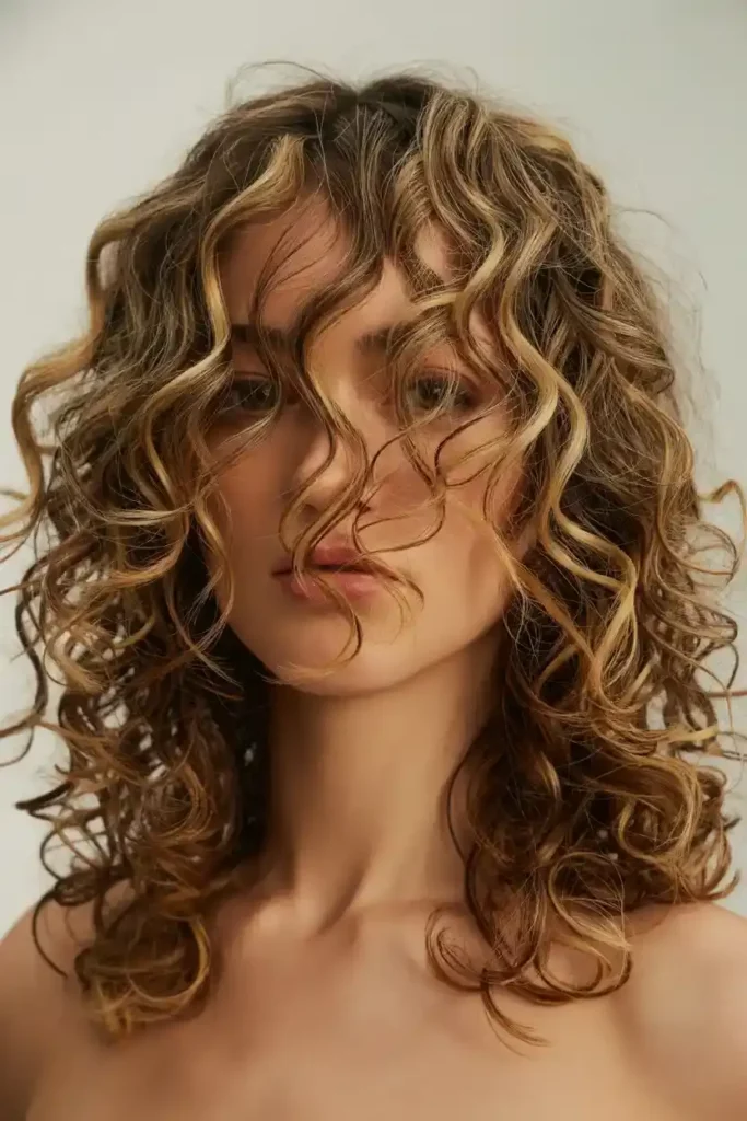 Curly Caramel Highlights Hair