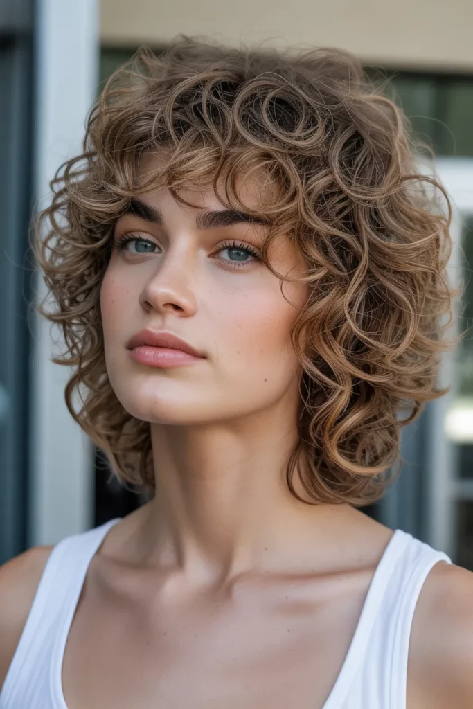 Curly Shaggy Wolf Cut With Bangs