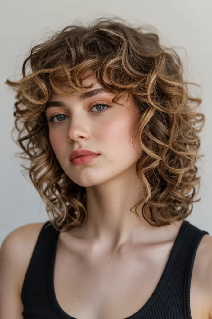 Curly Wavy Wolf Cut With Bangs