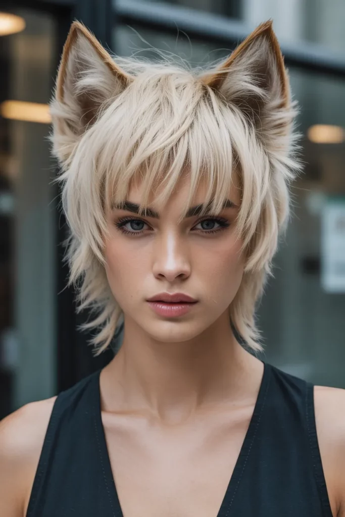 Edgy Blonde Wolf Cut With Jagged Bangs
