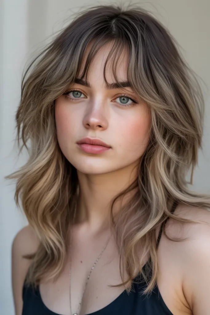 Feathered Long Wolf Cut With Curtain Bangs