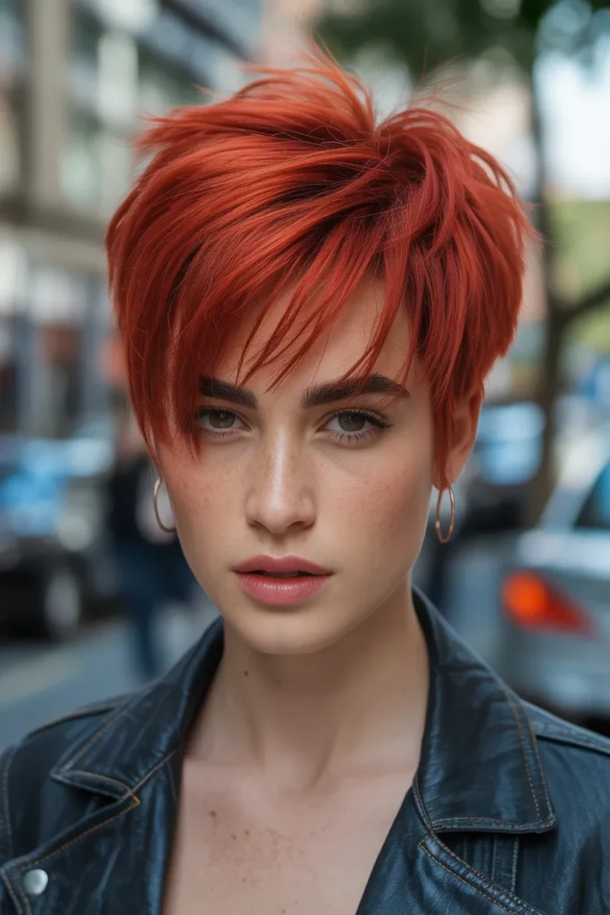 Fiery Red Wolf Cut With Colored Bangs