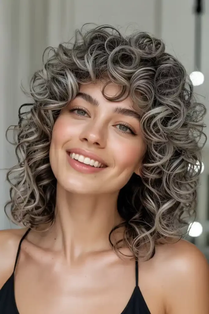 Frosted Silver Highlights on Curls