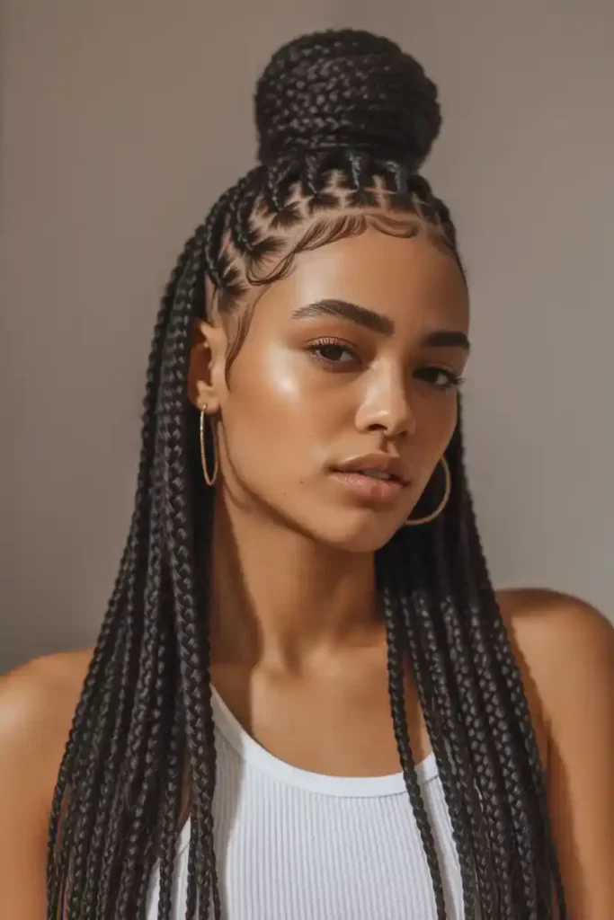 Fulani Braids with Bun and Bangs