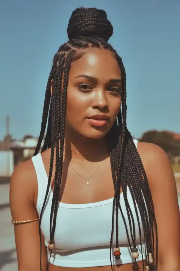 Fulani Braids with Half-Up Half-Down Style