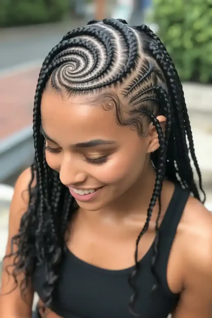 Half-Up Swirl Cornrows