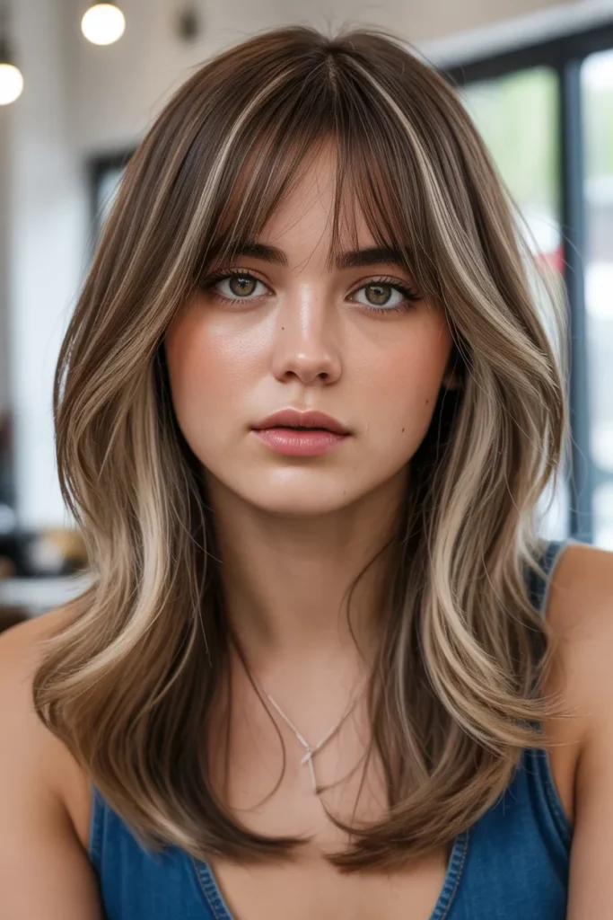 Highlighted Long Wolf Cut With Curtain Bangs