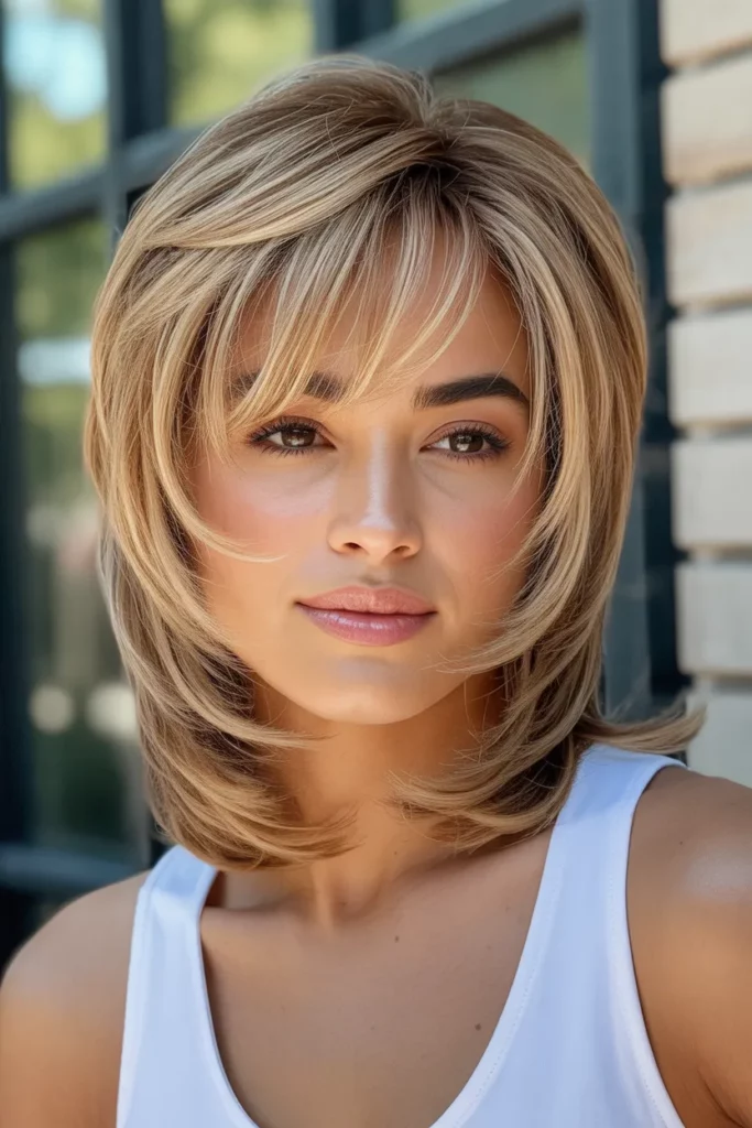 Honey Blonde Wolf Cut With Layered Bangs