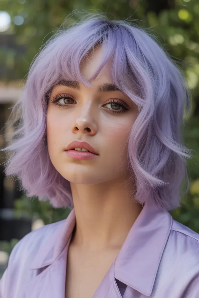 Lavender Wolf Cut With Colored Bangs