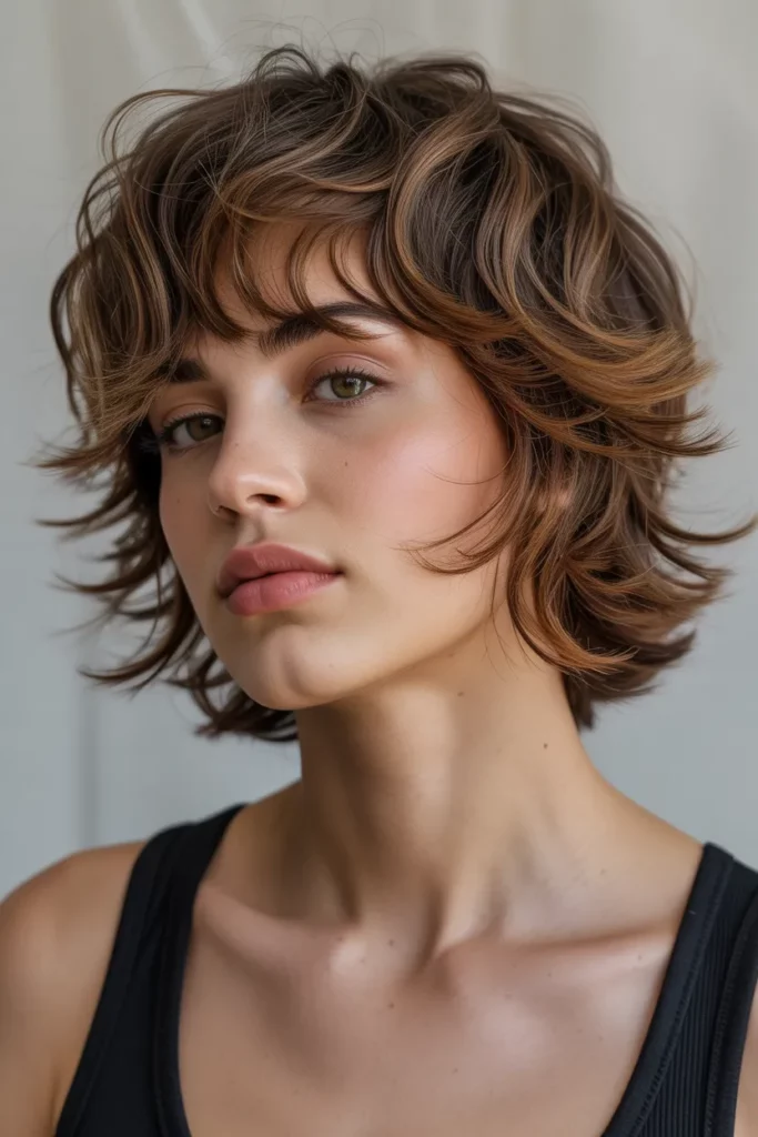 Layered Short Wolf Cut With Curtain Bangs