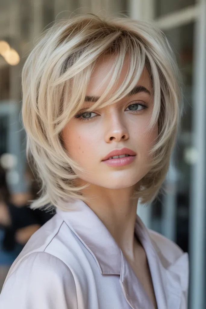 Light Blonde Wolf Cut With Feathered Bangs