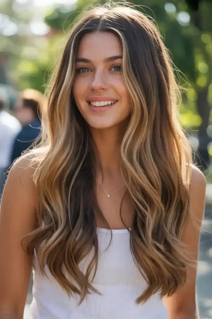 Long Caramel Highlights Hair