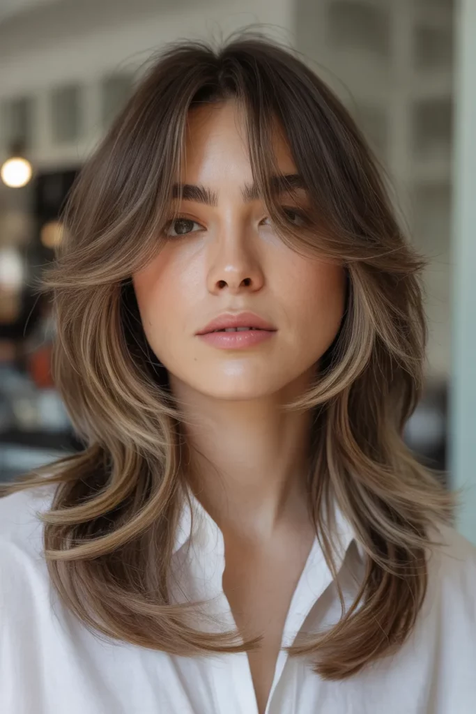 Long Layered Wolf Cut With Curtain Bangs