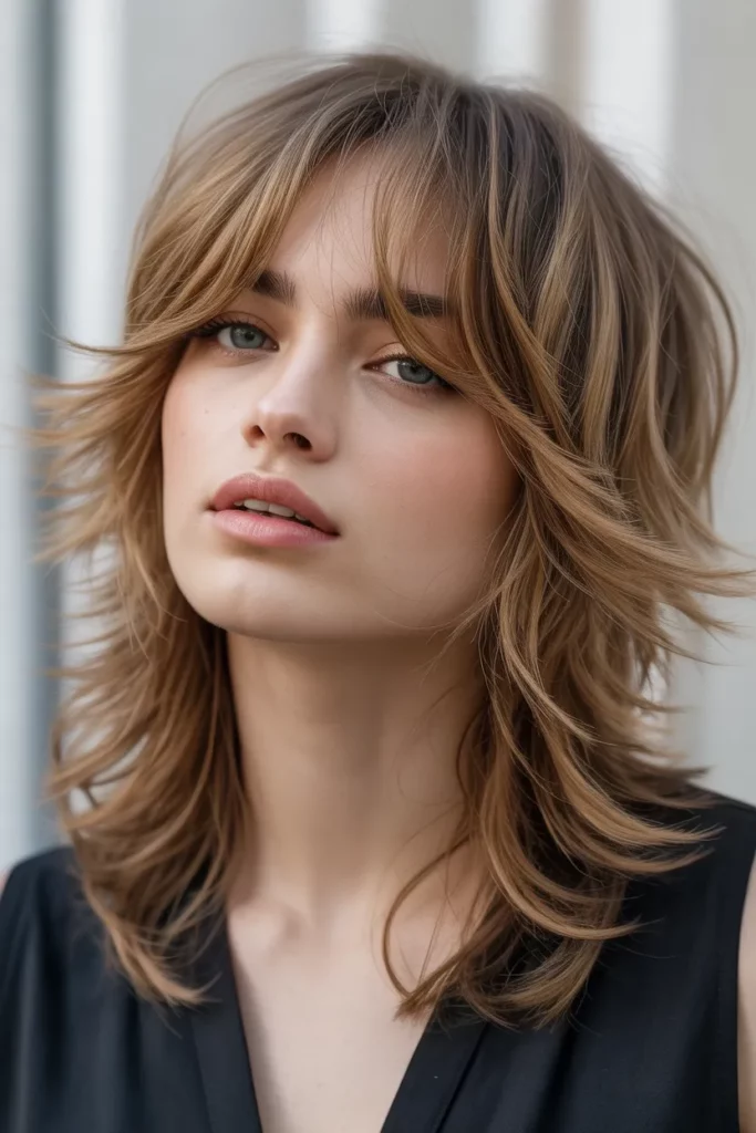 Long Shaggy Wolf Cut With Bangs