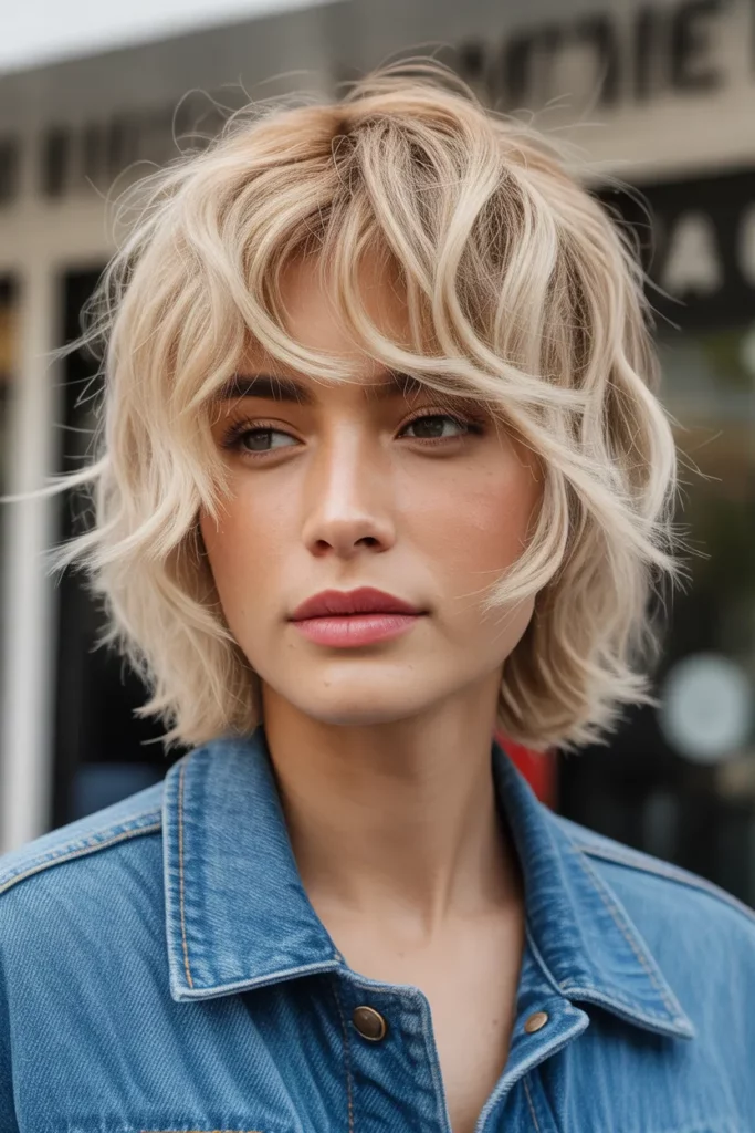 Messy Blonde Wolf Cut With Wispy Bangs