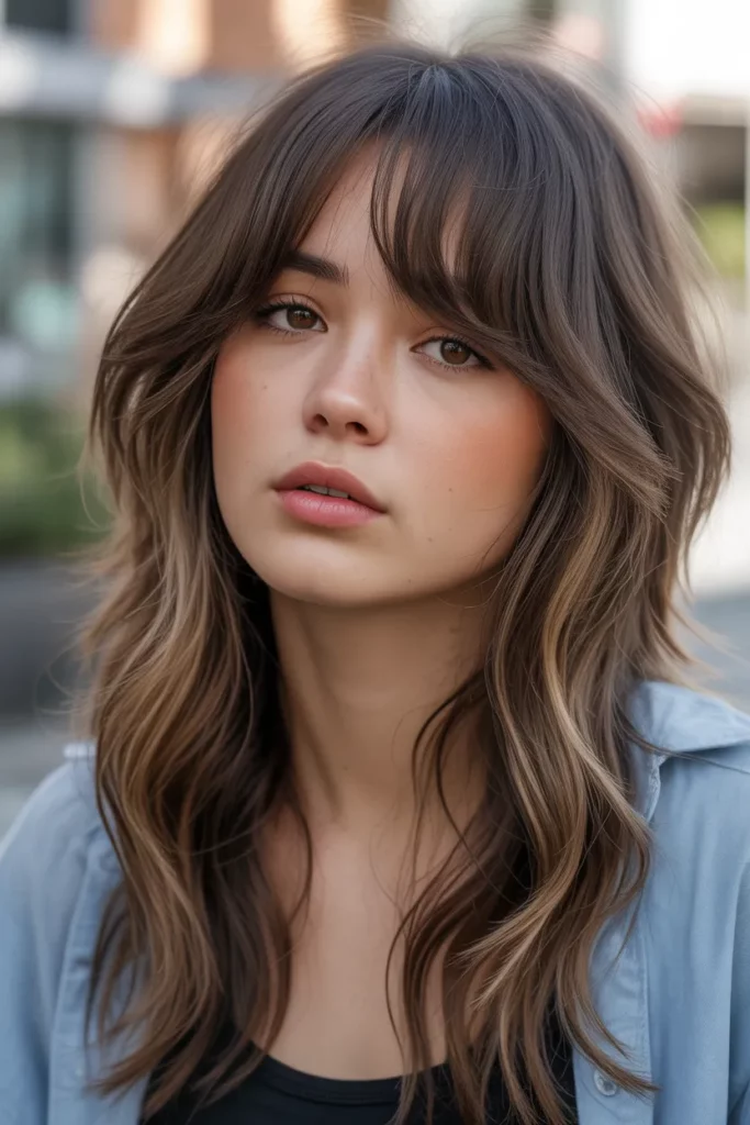 Messy Long Wolf Cut With Curtain Bangs