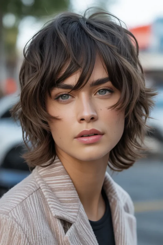 Messy Textured Wolf Cut With Curtain Bangs