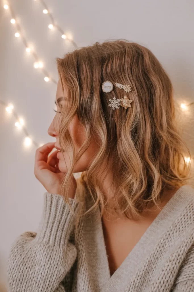 Messy Waves With Christmas Hair Pins