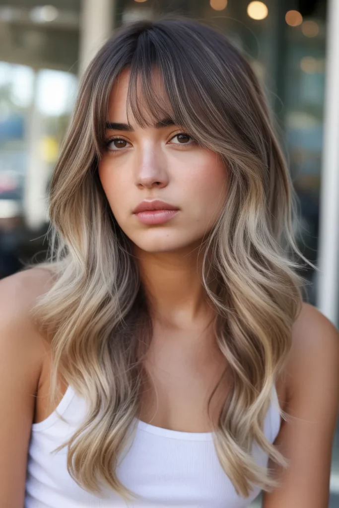 Ombre Long Wolf Cut With Curtain Bangs