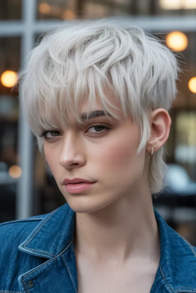 Platinum Blonde Wolf Cut With Fringe