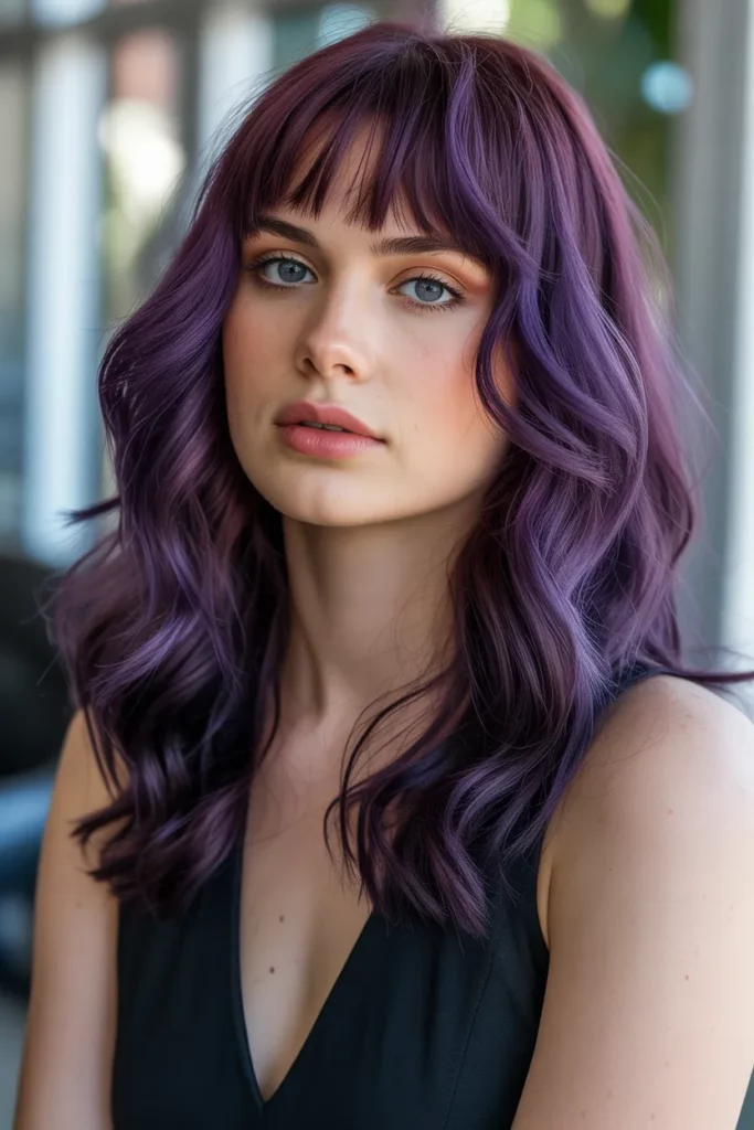 Purple Balayage Wolf Cut With Colored Bangs