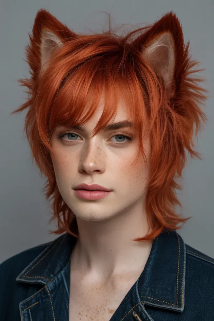 Red Shaggy Wolf Cut With Bangs