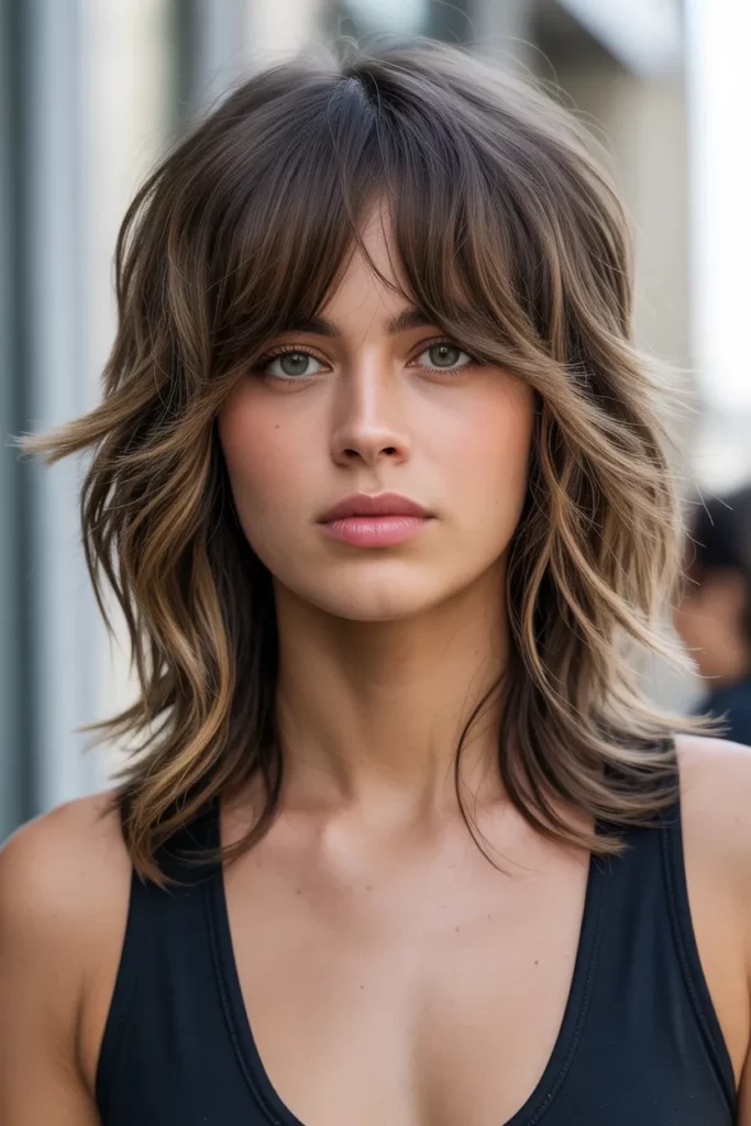 Shaggy Long Wolf Cut With Curtain Bangs