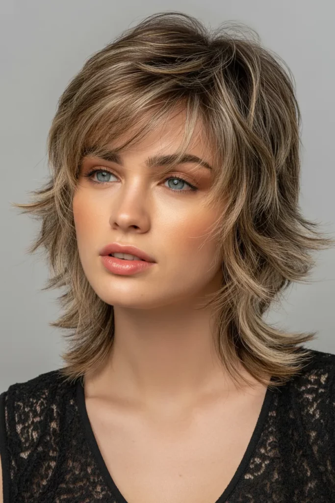 Shaggy Wolf Cut With Bangs And Highlights