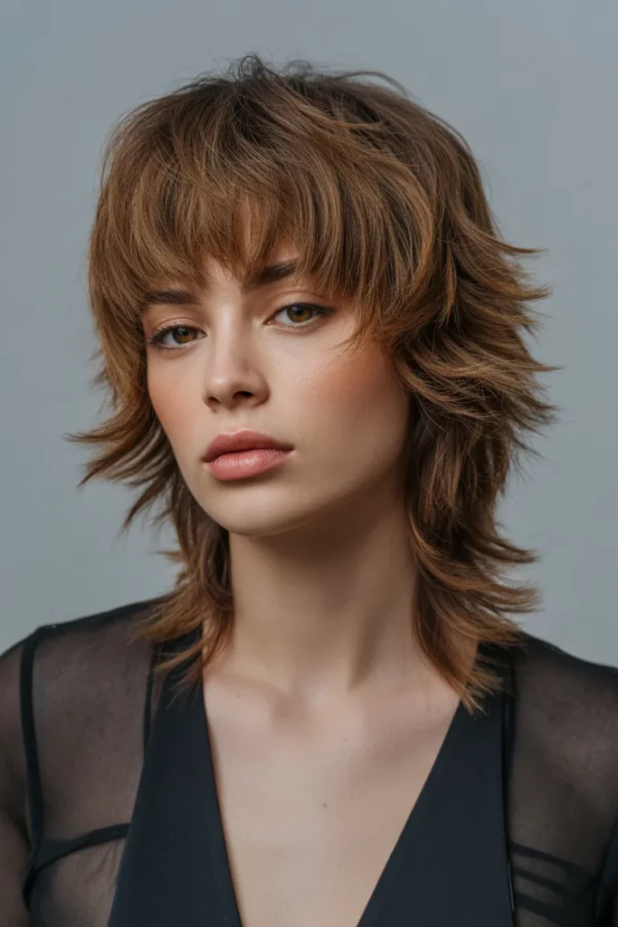 Shaggy Wolf Cut With Blunt Bangs