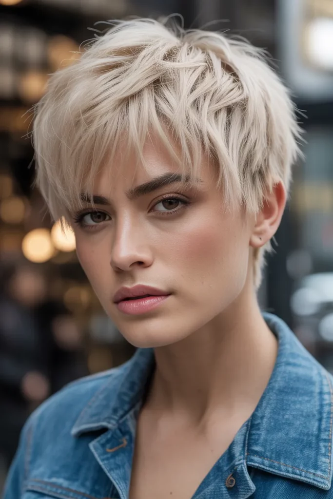 Short Blonde Wolf Cut With Choppy Bangs