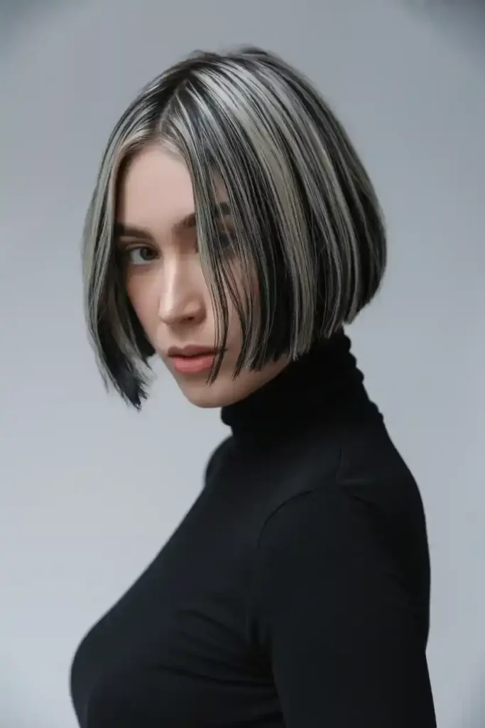 Short Bob with Silver Streaks