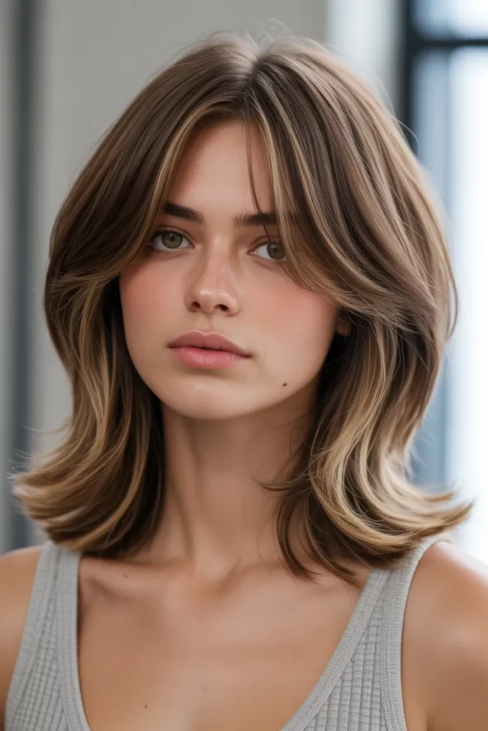 Side-Swept Long Wolf Cut With Curtain Bangs