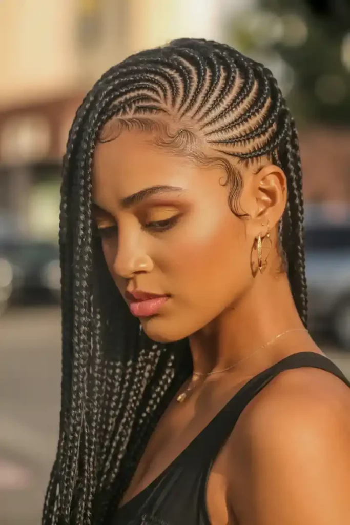Side-Swept Swirl Cornrows